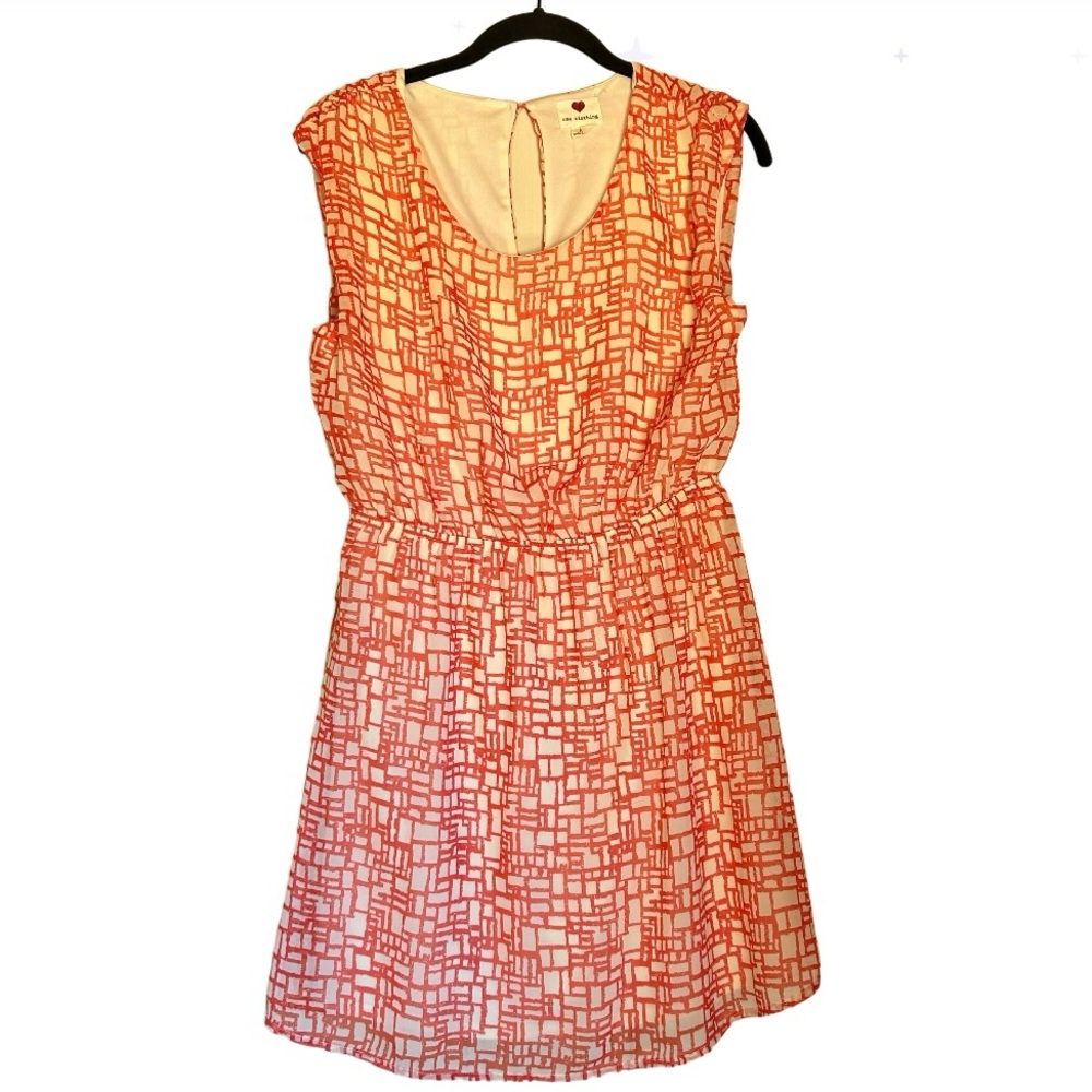 One Clothing Sleeveless‎ Orange Cream Square Print Fit and Flare Mini Dress